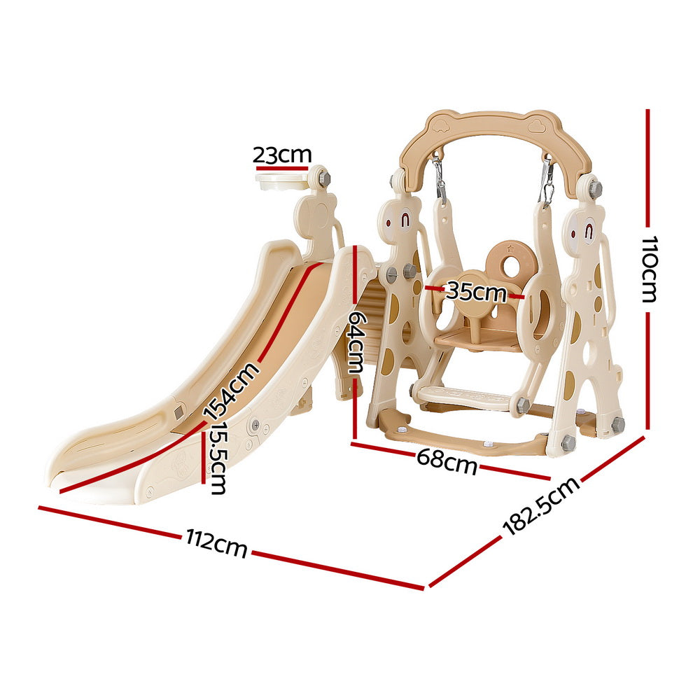 Kids Slide Swing Set Basketball Hoop Outdoor Playground Toys 160cm Beige