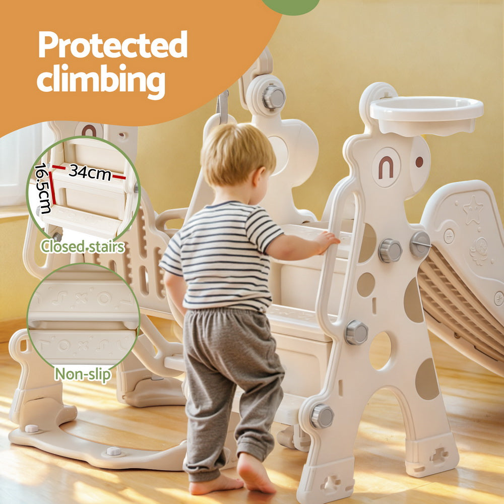 Kids Slide Swing Set Basketball Hoop Outdoor Playground Toys 160cm Beige