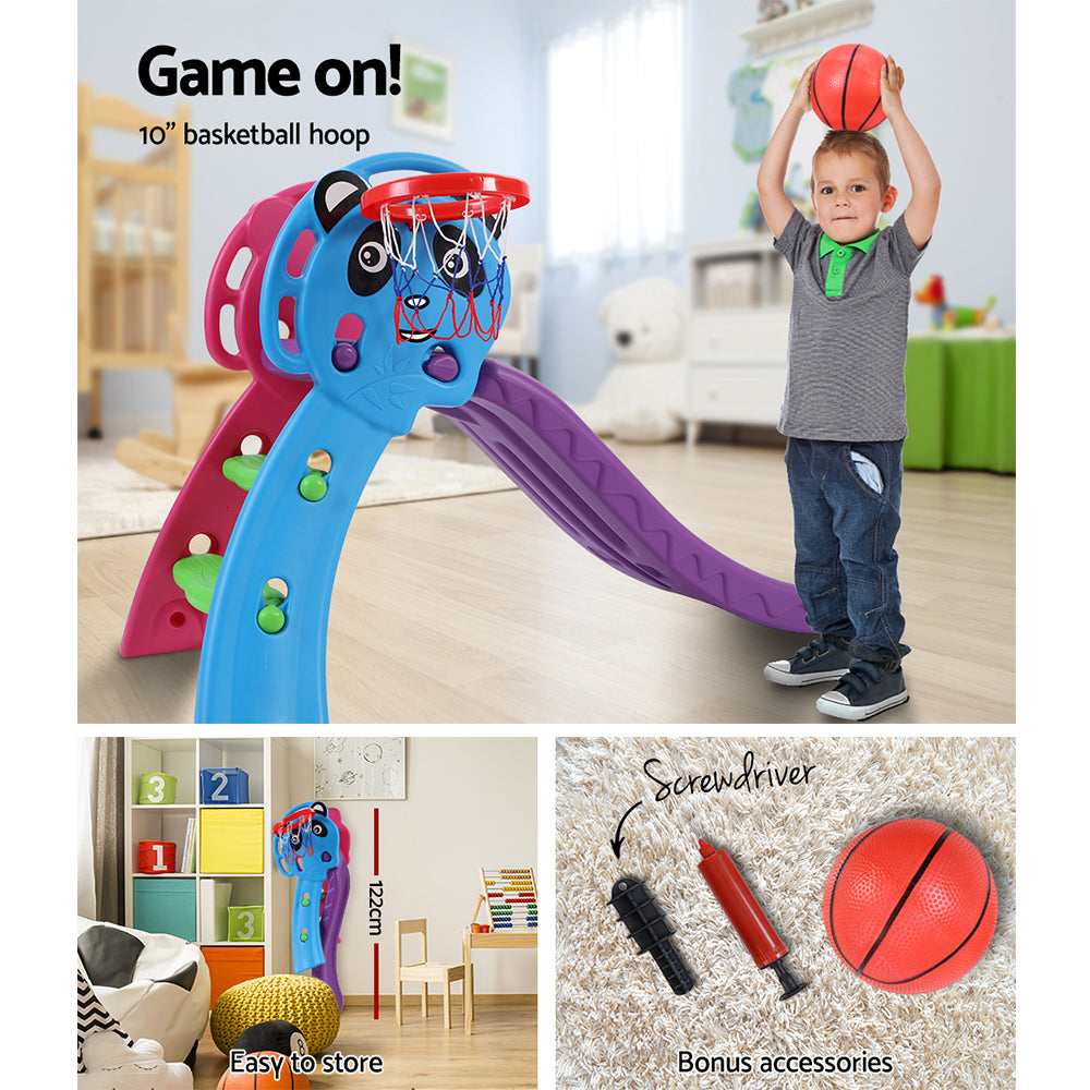 Panda Kids Slide with Basketball Hoop Outdoor Indoor Playground Toddler Play