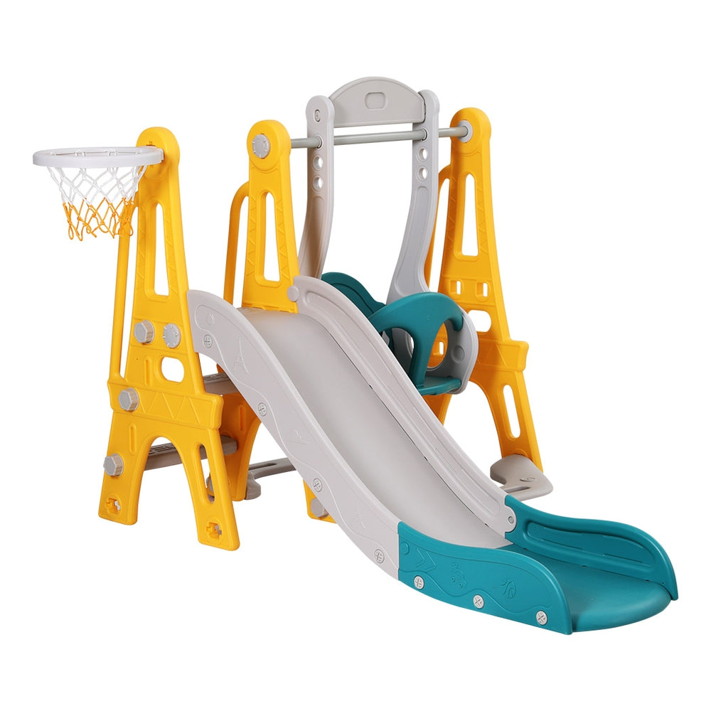 140cm Kids Slide Swing Set Basketball Outdoor Toys Adjustable Height - Green