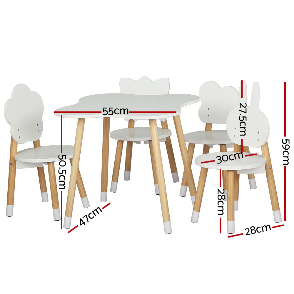 Pandora 5-Piece Kids Table & Chairs Set Children Activity Study Play Desk - White & Wood