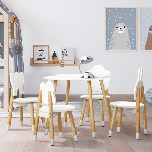 Pandora 5-Piece Kids Table & Chairs Set Children Activity Study Play Desk - White & Wood