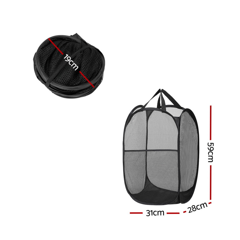 Set of 2 Laundry Basket Hamper Foldable Black