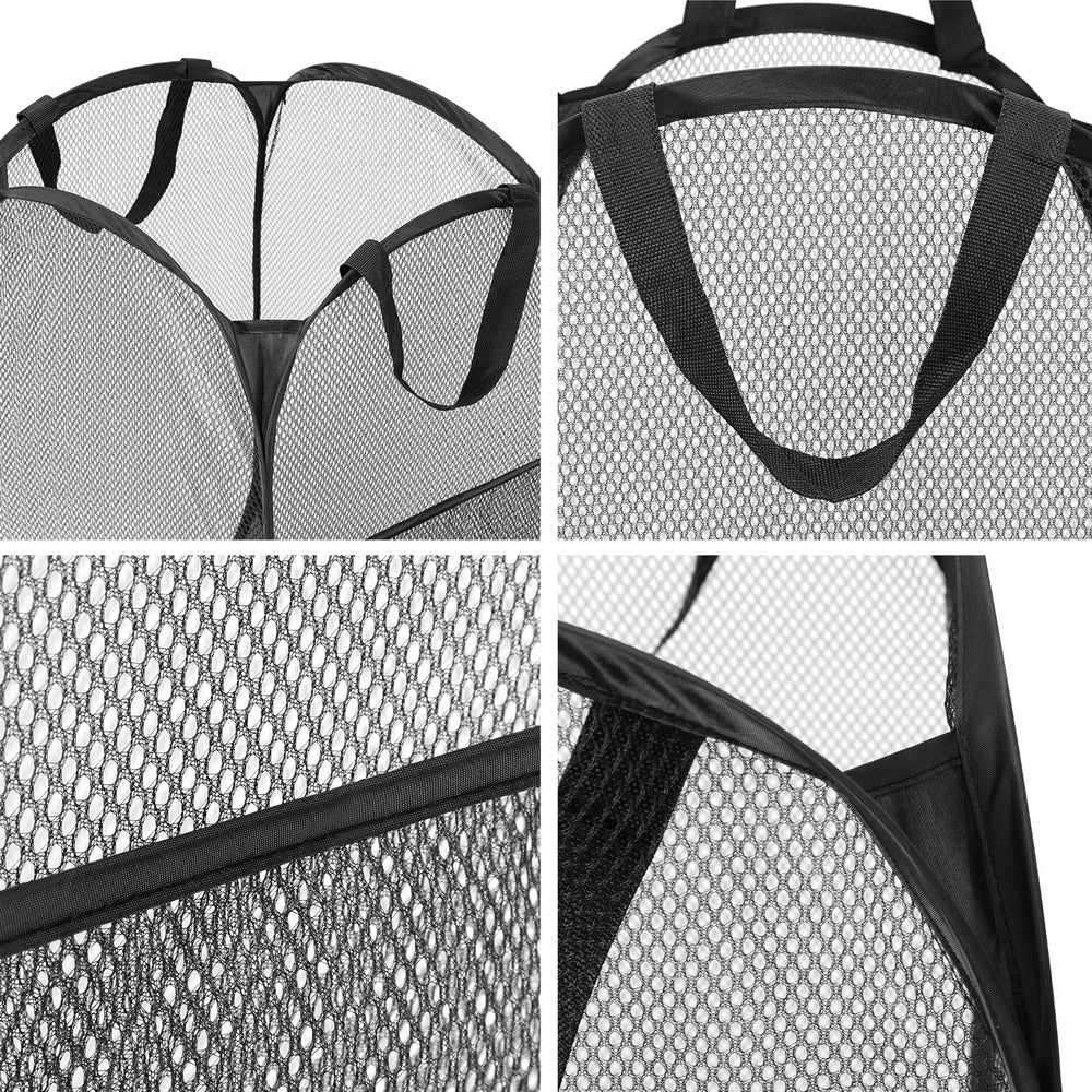 Set of 2 Laundry Basket Hamper Foldable Black