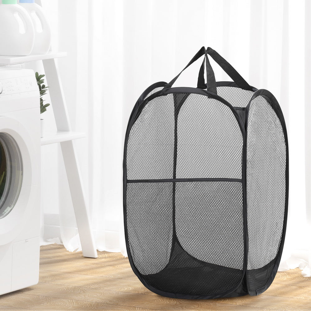 Set of 2 Laundry Basket Hamper Foldable Black