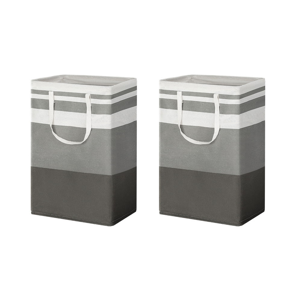 Set of 2 Laundry Basket Hamper Foldable White Grey