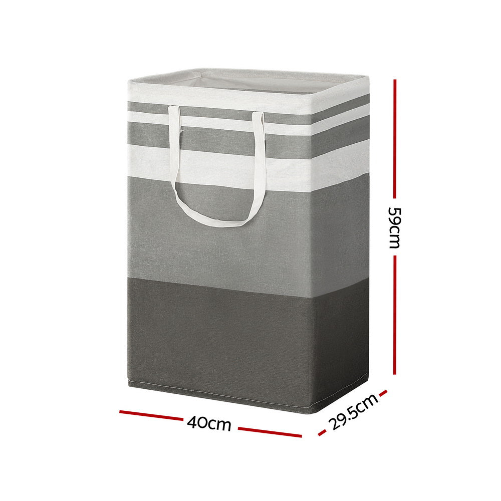 Set of 2 Laundry Basket Hamper Foldable White Grey
