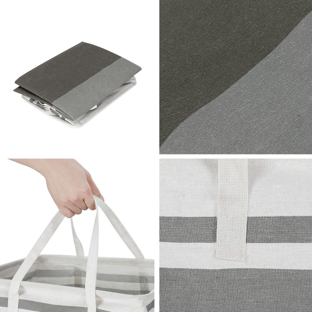 Set of 2 Laundry Basket Hamper Foldable White Grey