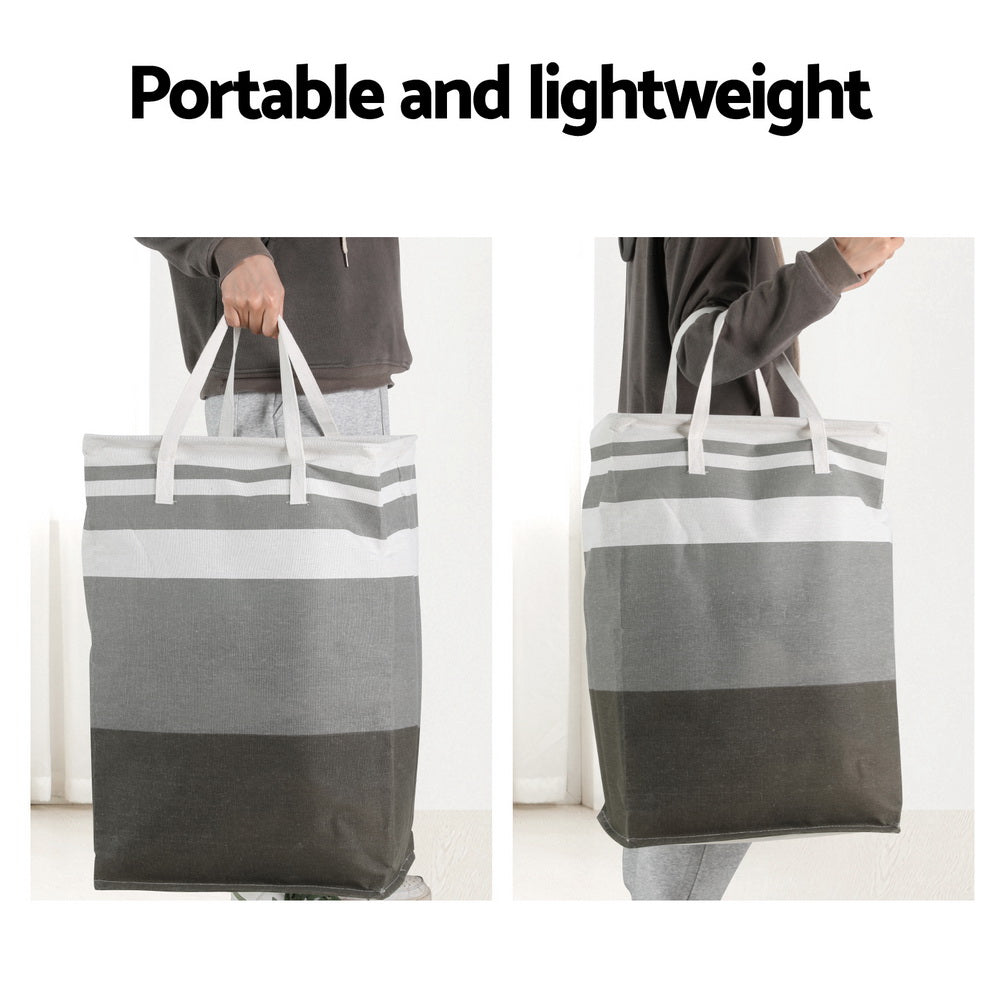 Set of 2 Laundry Basket Hamper Foldable White Grey