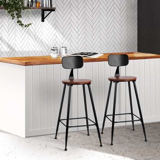 Set of 2 Assen Bar Stools Pinewood Metal - Black & Wood