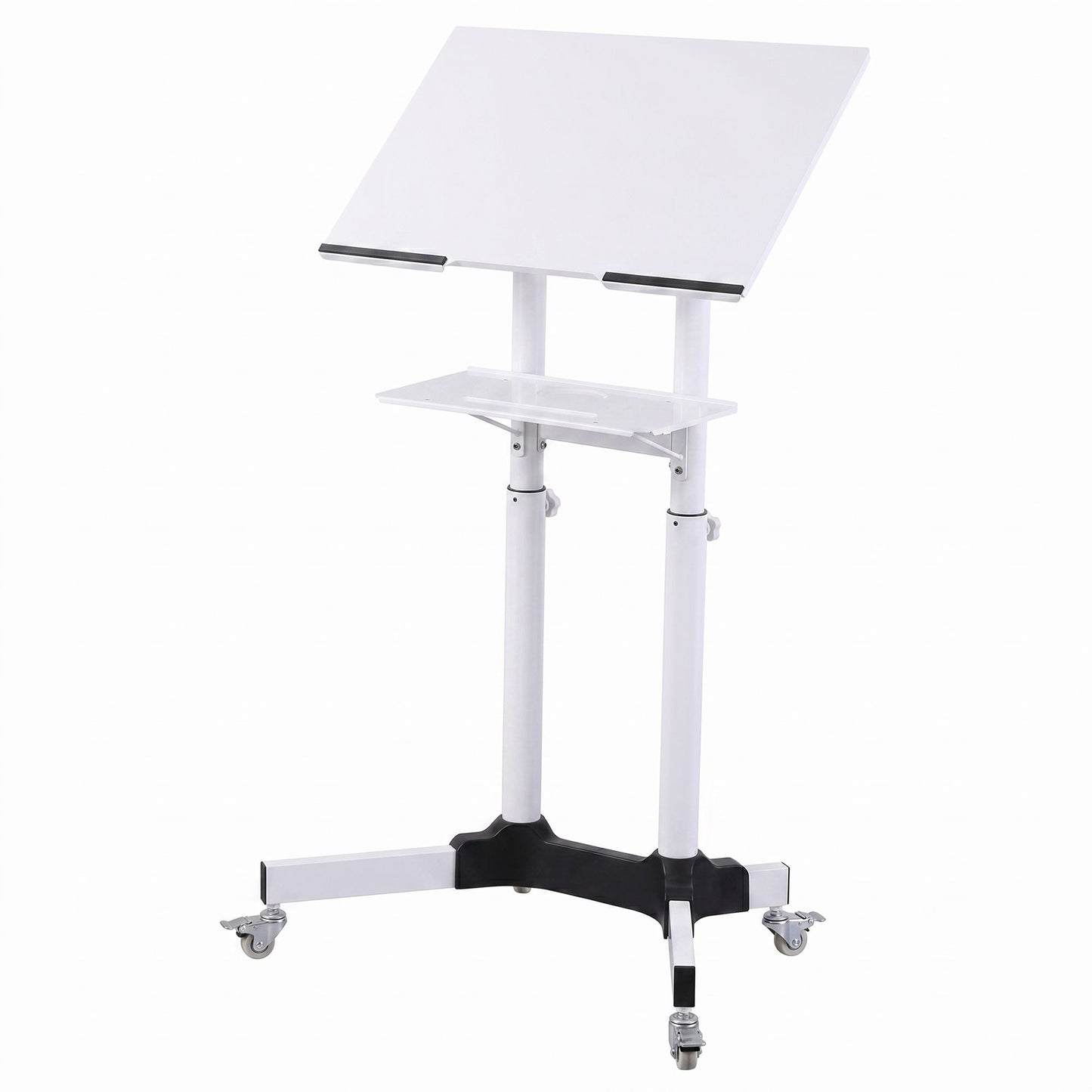 Artiss Mobile Lectern Stand, Adjustable Sit-to-Stand Presentation Podium w/ Wheels White