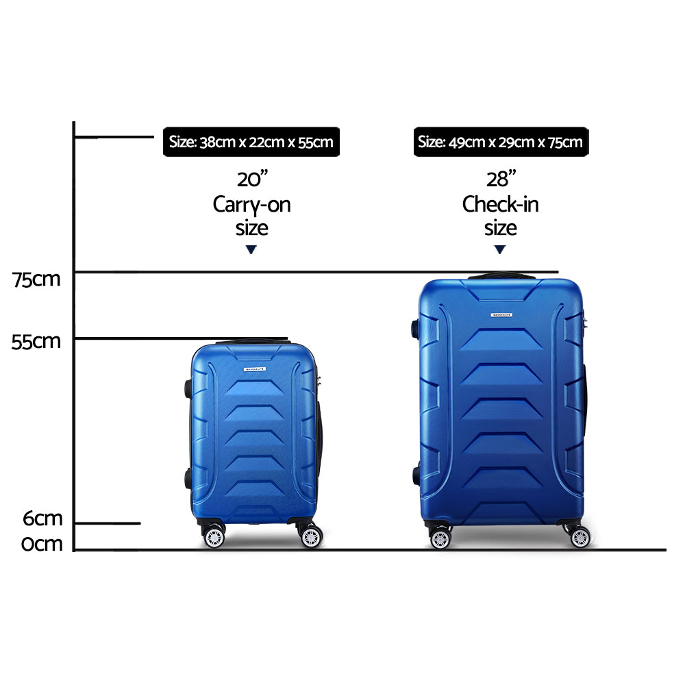 Set of 2 Luggage Travel Sets Suitcase Trolley TSA Lock Bonus Blue