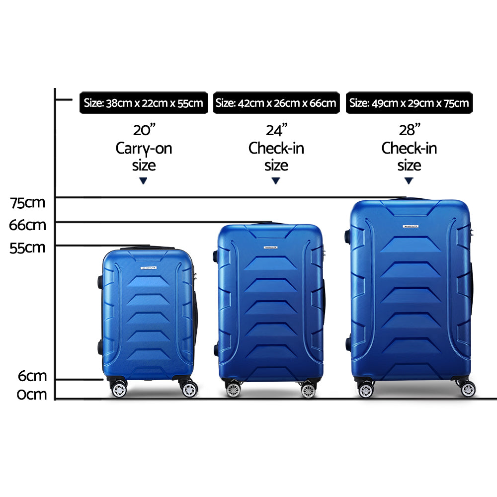 Set of 3 20-24-28" Luggage with TSA Lock Spinner Carry On Hard Shell Travel Suitcase Luggage Case - Blue