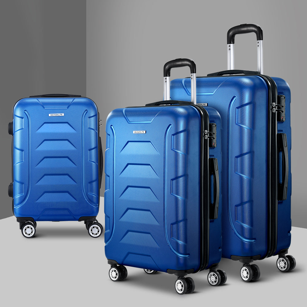 Set of 3 20-24-28" Luggage with TSA Lock Spinner Carry On Hard Shell Travel Suitcase Luggage Case - Blue