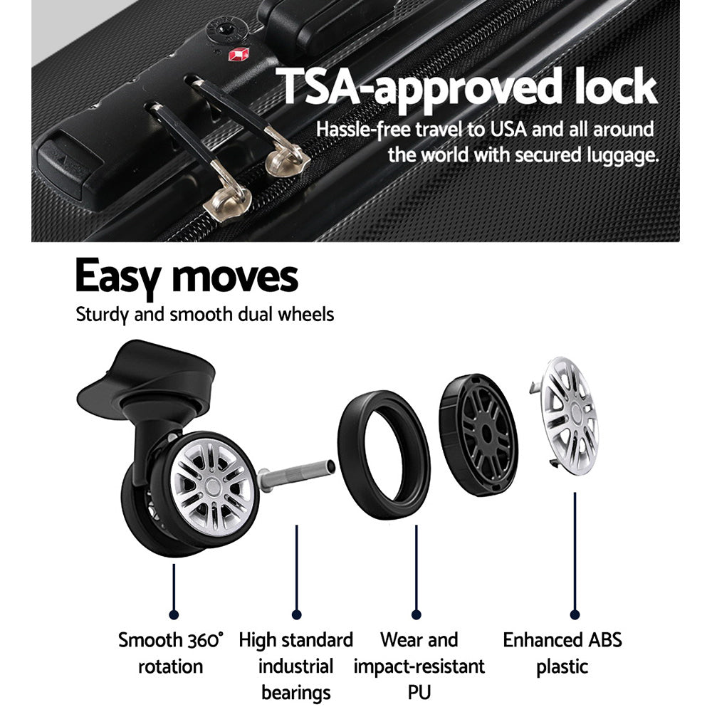 24" Luggage with TSA Lock Spinner Travel Suitcase Carry On Hard Shell Luggage Case - Black