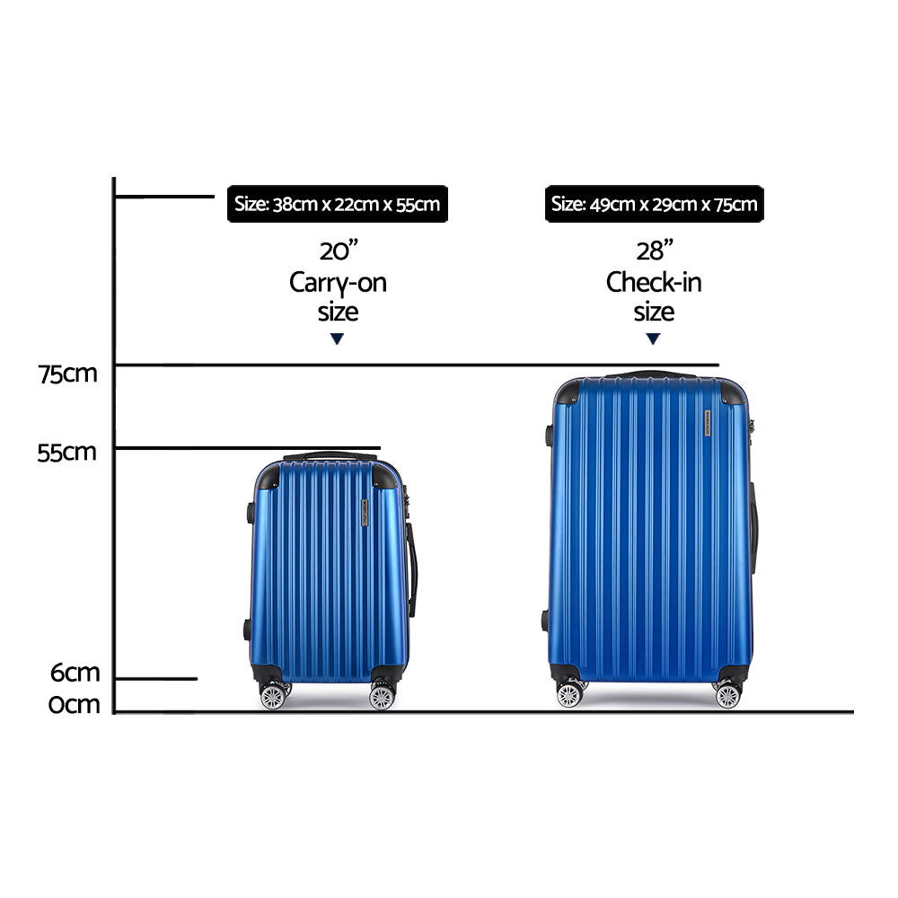 20-28" Luggage Set of 2 with TSA Lock Spinner Carry On Hard Shell Travel Suitcase Luggage Case - Blue