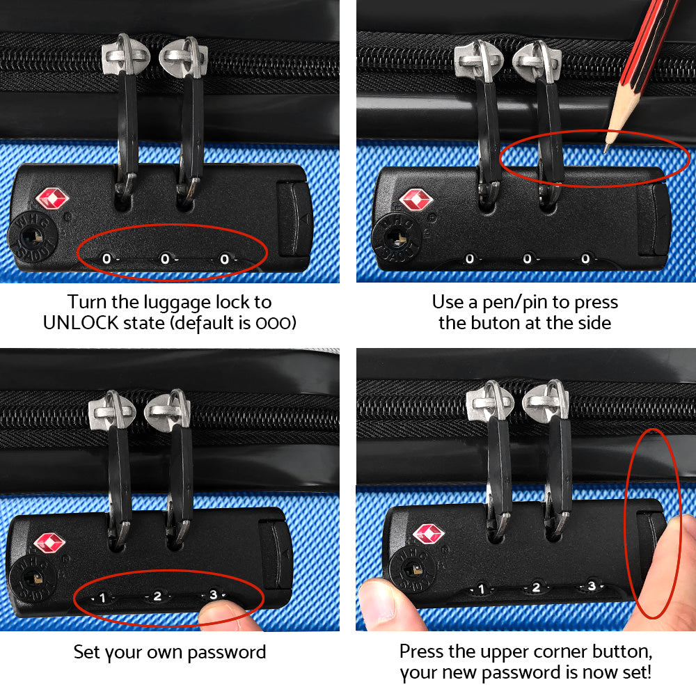 20-28" Luggage Set of 2 with TSA Lock Spinner Carry On Hard Shell Travel Suitcase Luggage Case - Blue