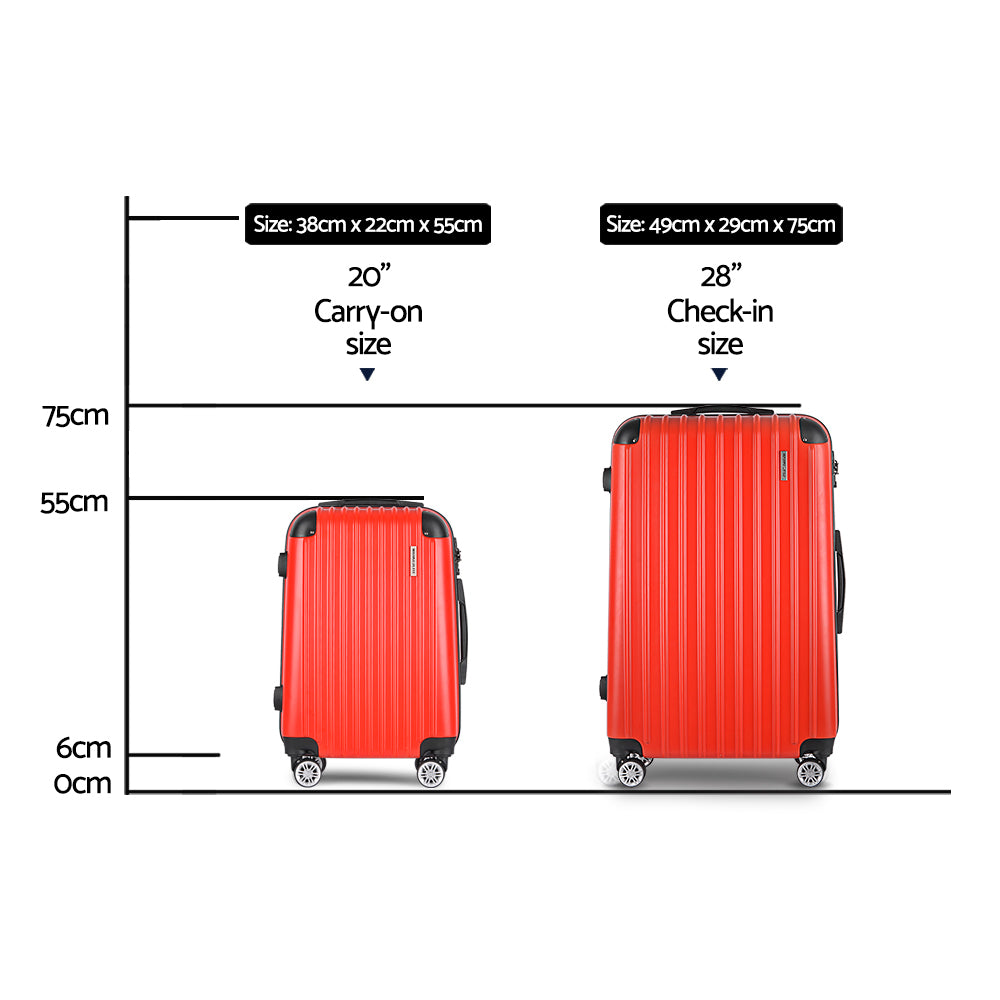 20-28" Luggage Set of 2 with TSA Lock Spinner Carry On Hard Shell Travel Suitcase Luggage Case - Red