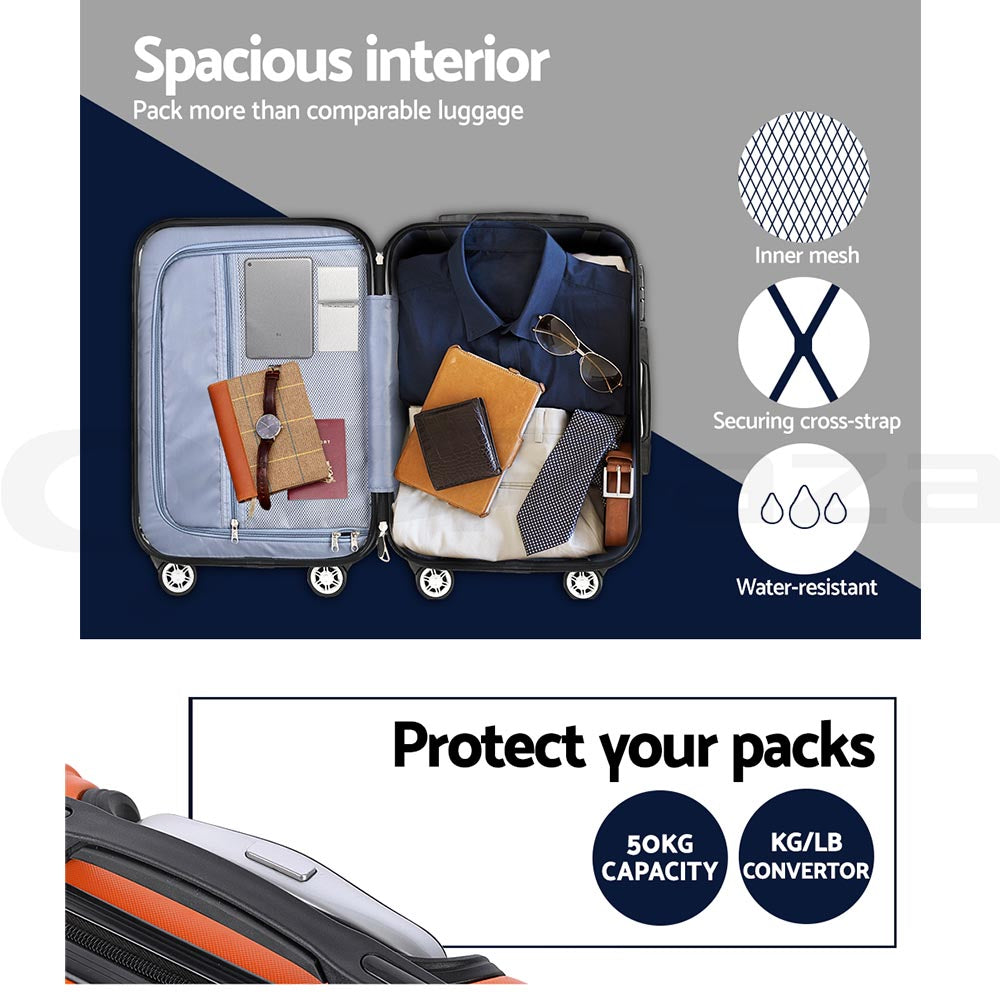 20-24-28" Luggage Set of 3 with TSA Lock Spinner Carry On Hard Shell Travel Suitcase Luggage Case - Orange