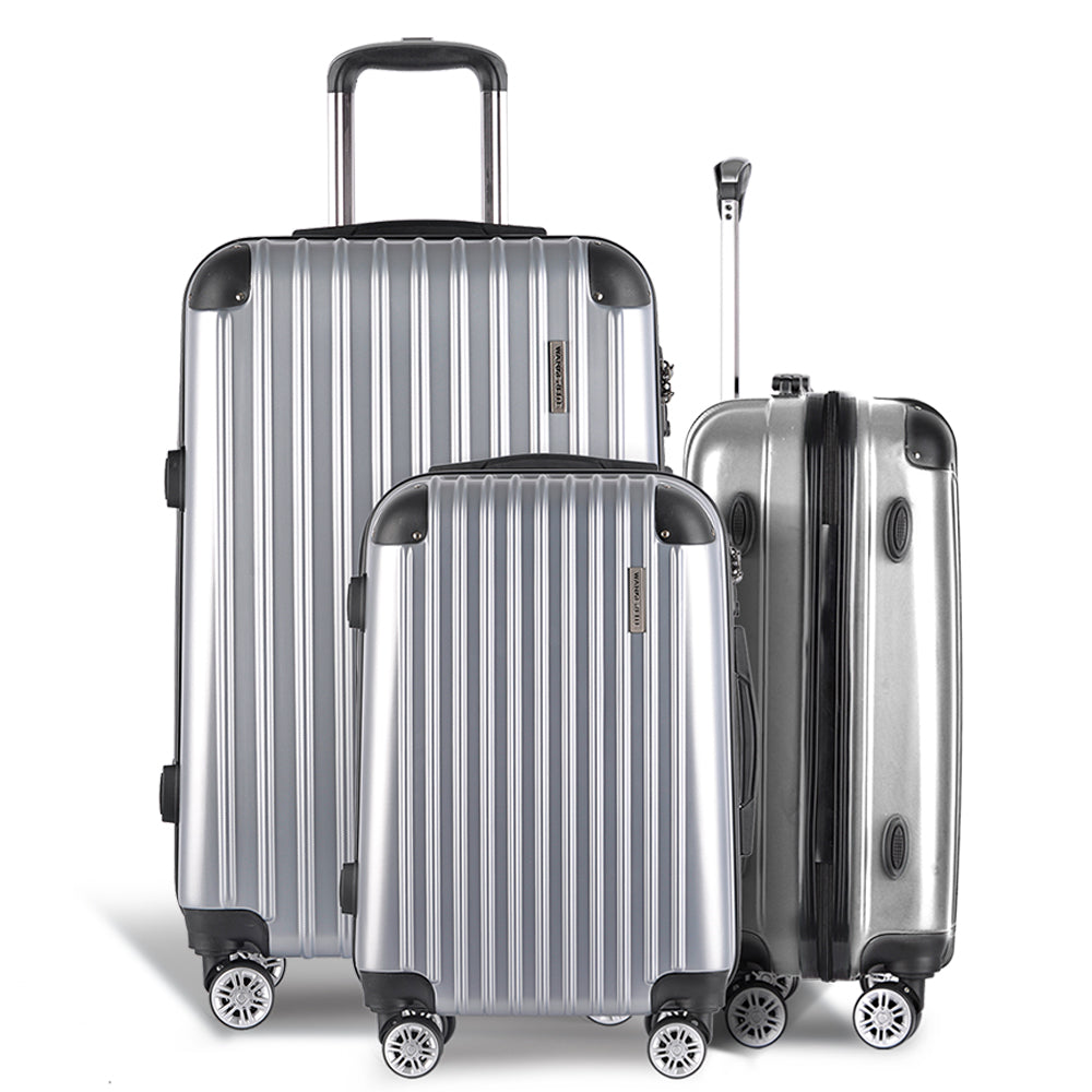 20-24-28" Luggage Set of 3 with TSA Lock Spinner Carry On Hard Shell Travel Suitcase Luggage Case - Silver