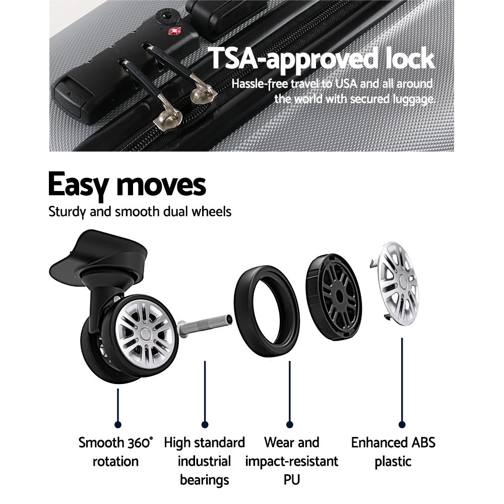 20-24-28" Luggage Set of 3 with TSA Lock Spinner Carry On Hard Shell Travel Suitcase Luggage Case - Silver
