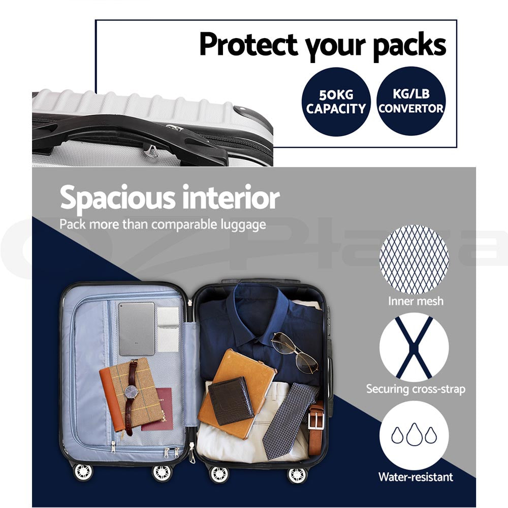 20-24-28" Luggage Set of 3 with TSA Lock Spinner Carry On Hard Shell Travel Suitcase Luggage Case - Silver