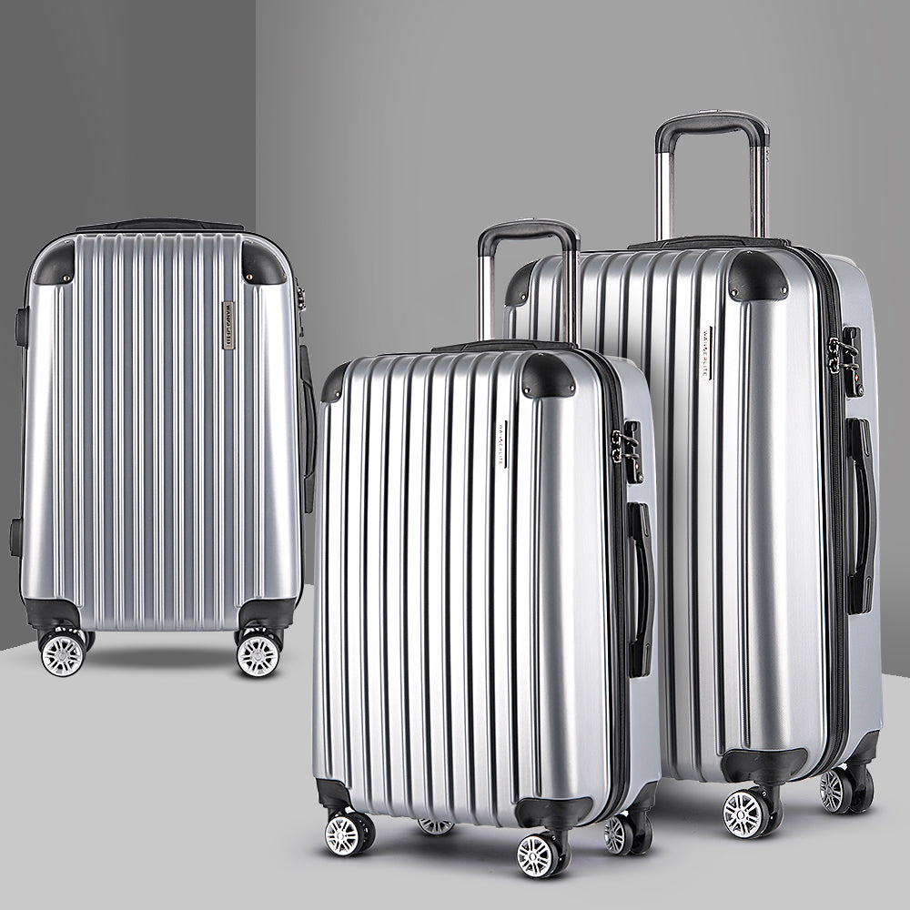 20-24-28" Luggage Set of 3 with TSA Lock Spinner Carry On Hard Shell Travel Suitcase Luggage Case - Silver