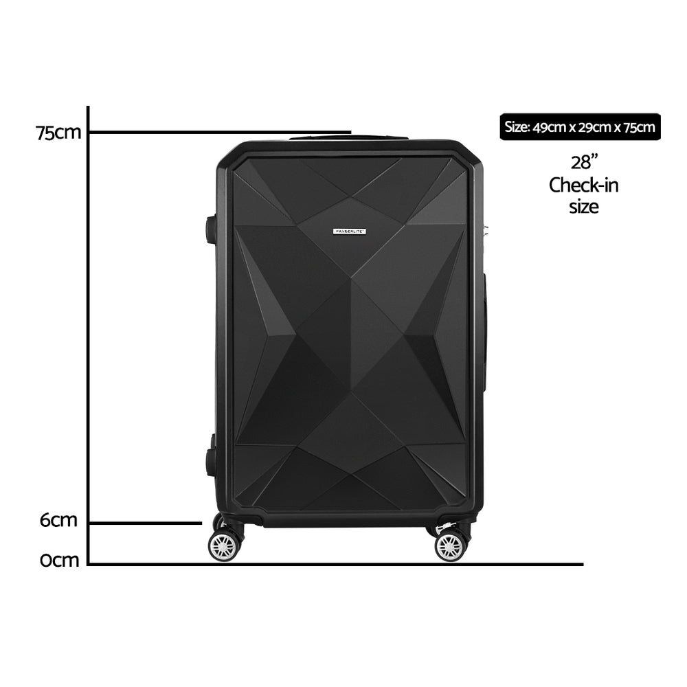 28" Luggage Set with TSA Lock ABS Hard Shell Travel Suitcase Organiser Luggage Case - Black
