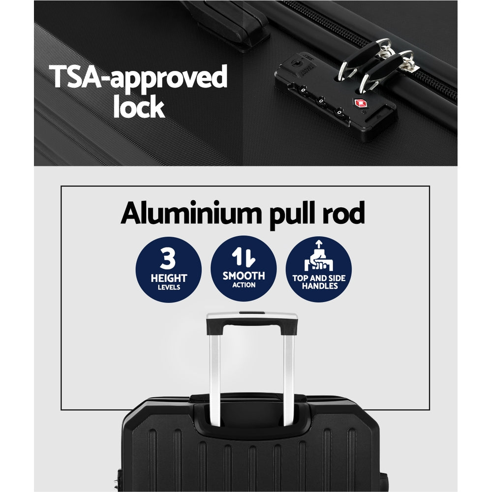 28" Luggage Set with TSA Lock ABS Hard Shell Travel Suitcase Organiser Luggage Case - Black