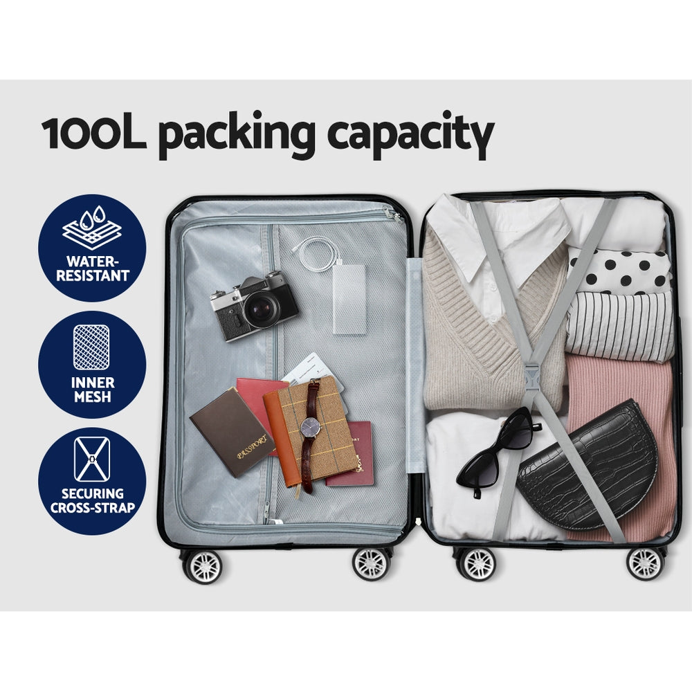 28" Luggage Set with TSA Lock ABS Hard Shell Travel Suitcase Organiser Luggage Case - Black