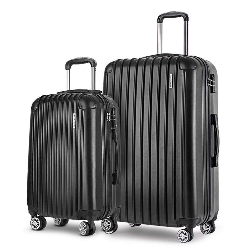 20in 28in Luggage Set of 2 with Zipper Lock Carry On Hard Shell Travel Suitcase Luggage Case - Black