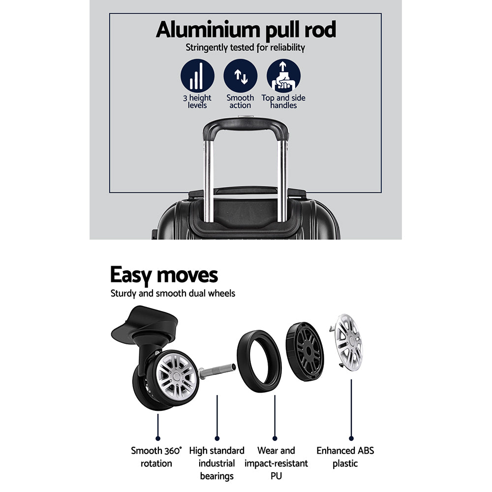 20in 28in Luggage Set of 2 with Zipper Lock Carry On Hard Shell Travel Suitcase Luggage Case - Black