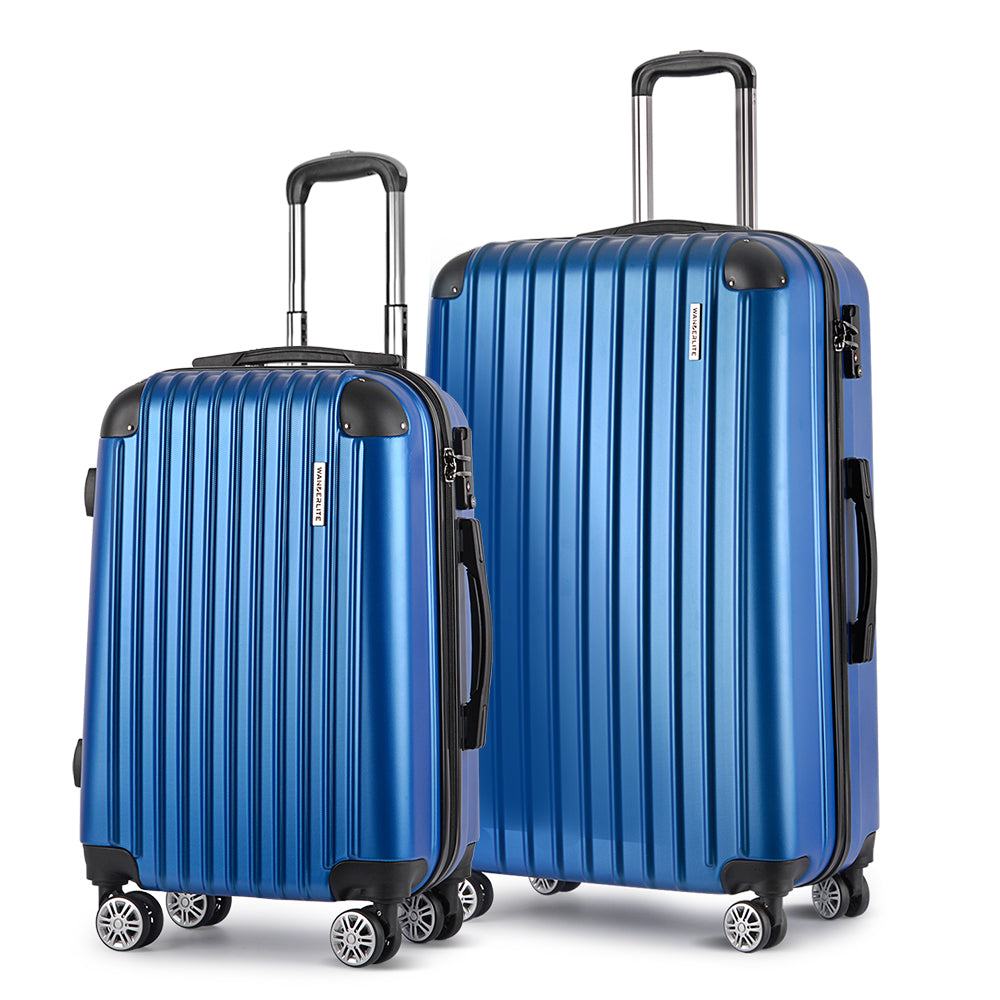 Set of 2 Luggage 20-28" with Zipper Lock Carry On Hard Shell Travel Suitcase Luggage Case - Blue