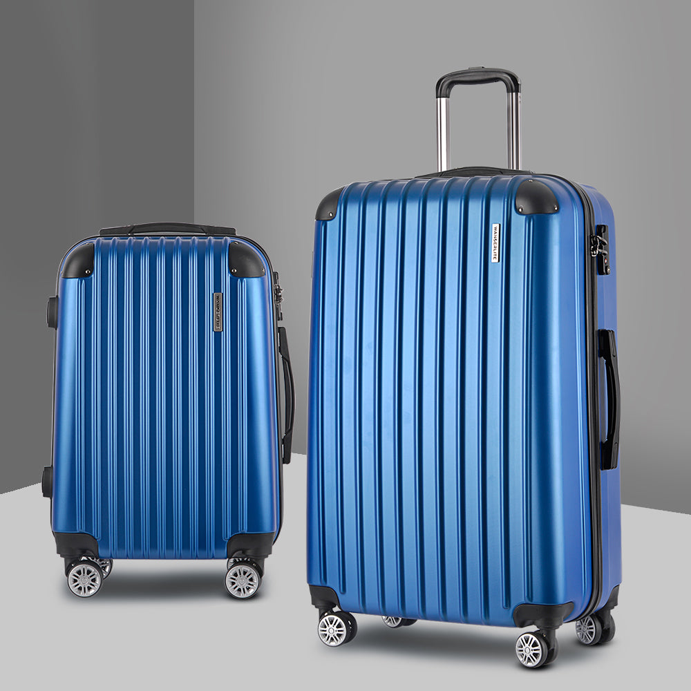 Set of 2 Luggage 20-28" with Zipper Lock Carry On Hard Shell Travel Suitcase Luggage Case - Blue