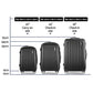 Set of 3 Luggage 20-24-28" with Zipper Lock Carry On Hard Shell Travel Suitcase Luggage Case - Black