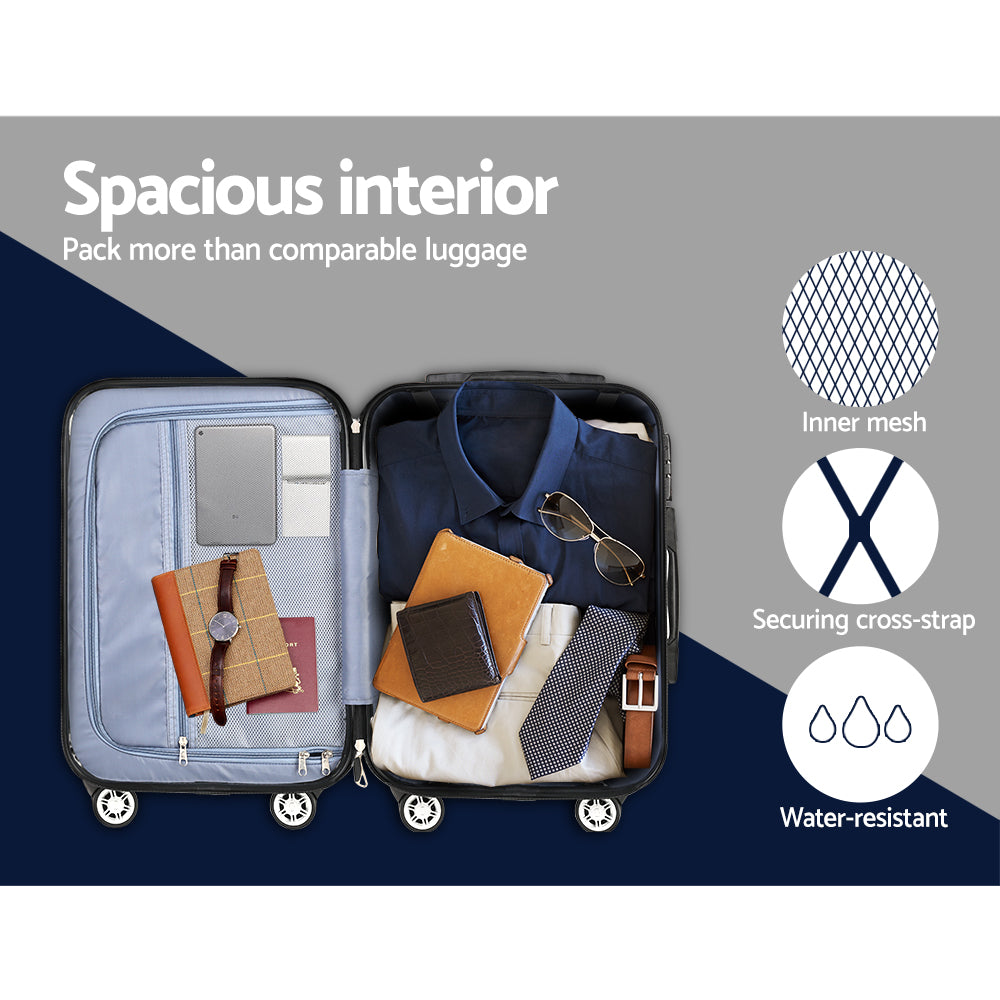 Set of 3 Luggage 20-24-28" with Zipper Lock Carry On Hard Shell Travel Suitcase Luggage Case - Blue