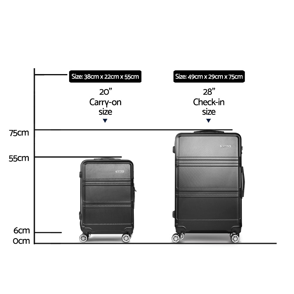 Set of 2 20-28" Luggage with TSA Lock Spinner Travel Suitcase Carry On Hard Shell Luggage Case - Black