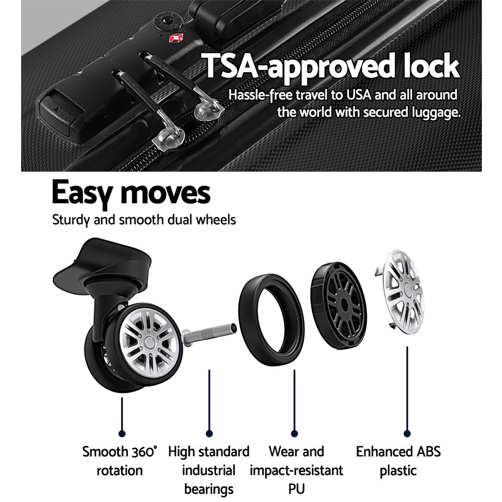 Set of 2 20-28" Luggage with TSA Lock Spinner Travel Suitcase Carry On Hard Shell Luggage Case - Black