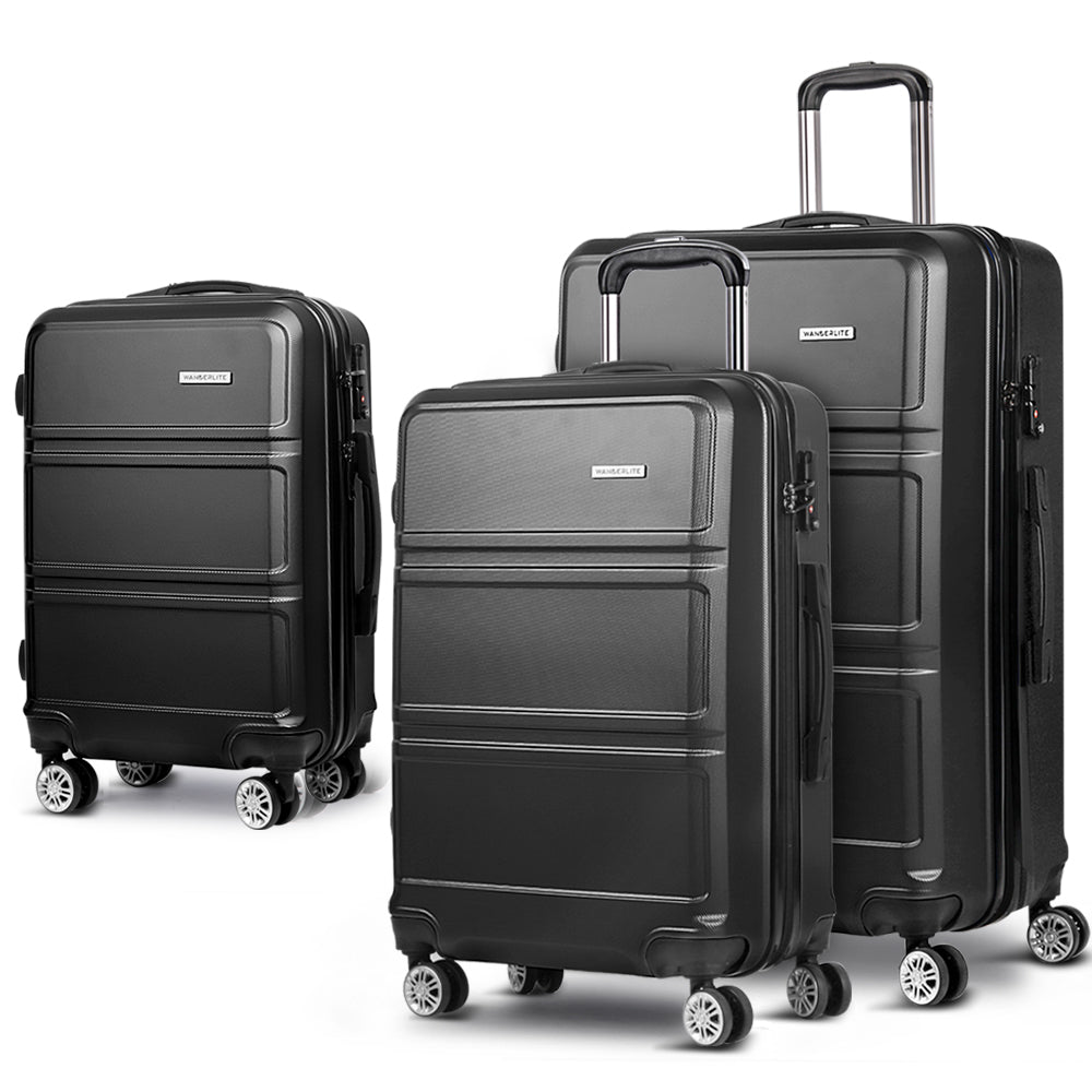 Set of 3 20-24-28" Luggage with TSA Lock Spinner Travel Suitcase Carry On Hard Shell Luggage Case - Black