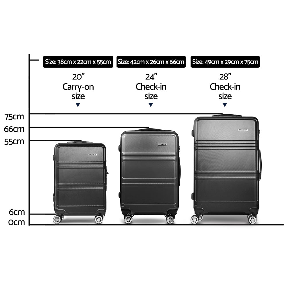 Set of 3 20-24-28" Luggage with TSA Lock Spinner Travel Suitcase Carry On Hard Shell Luggage Case - Black