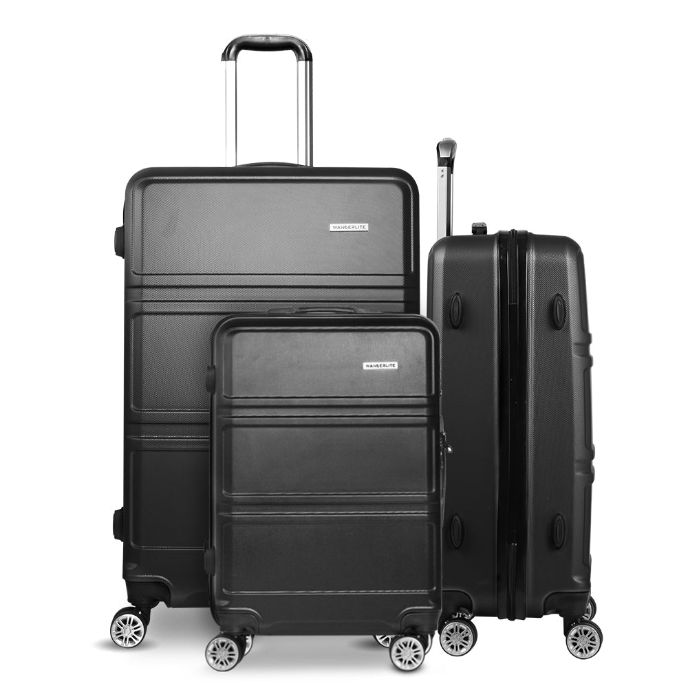 Set of 3 20-24-28" Luggage with TSA Lock Spinner Travel Suitcase Carry On Hard Shell Luggage Case - Black