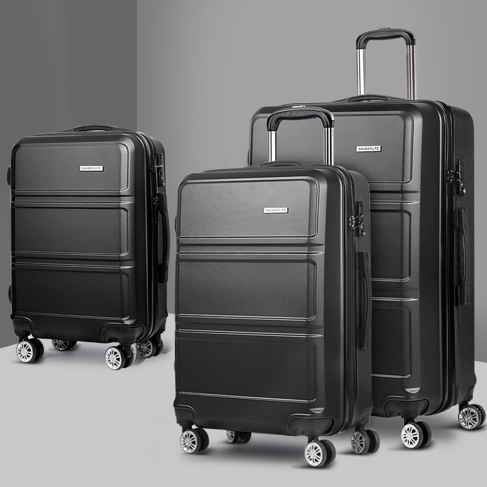 Set of 3 20-24-28" Luggage with TSA Lock Spinner Travel Suitcase Carry On Hard Shell Luggage Case - Black