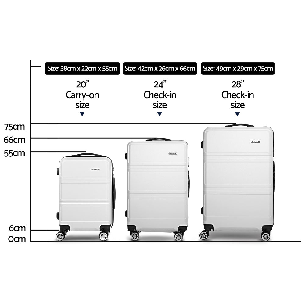 20" 24" 28" Luggage with TSA Lock Spinner Travel Suitcase Carry On Hard Shell Luggage Case - White