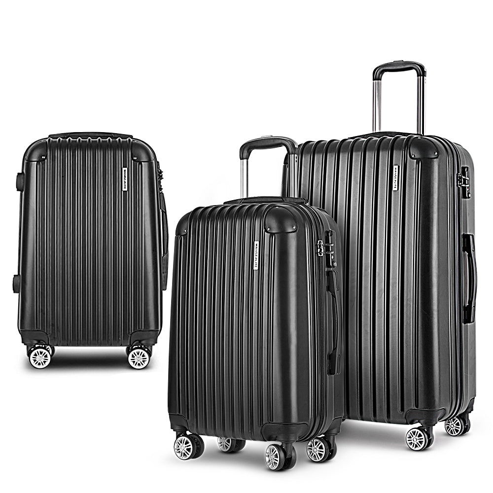 Set of 3 Luggage 20-24-28" with TSA Lock Spinner Hard Shell Travel Suitcase Luggage Organiser Case - Black