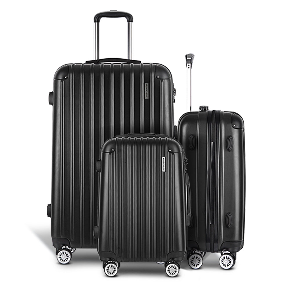 Set of 3 Luggage 20-24-28" with TSA Lock Spinner Hard Shell Travel Suitcase Luggage Organiser Case - Black