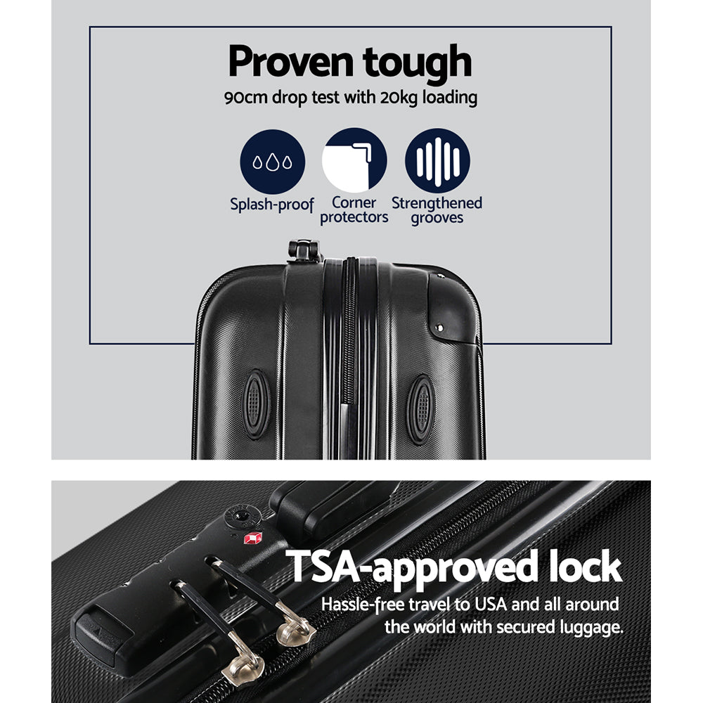 Set of 3 Luggage 20-24-28" with TSA Lock Spinner Hard Shell Travel Suitcase Luggage Organiser Case - Black