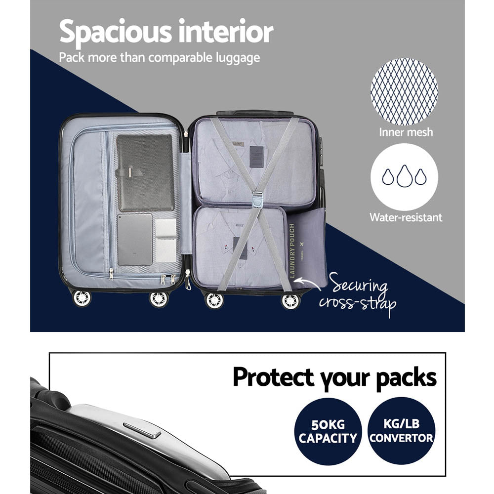 Set of 3 Luggage 20-24-28" with TSA Lock Spinner Hard Shell Travel Suitcase Luggage Organiser Case - Black