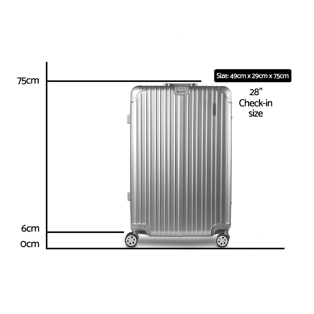 28" Luggage with TSA Lock Stainless Steel Wrapped Corners Hard Shell Travel Suitcase Luggage Case - Silver