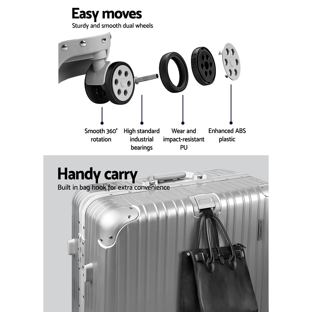 28" Luggage with TSA Lock Stainless Steel Wrapped Corners Hard Shell Travel Suitcase Luggage Case - Silver