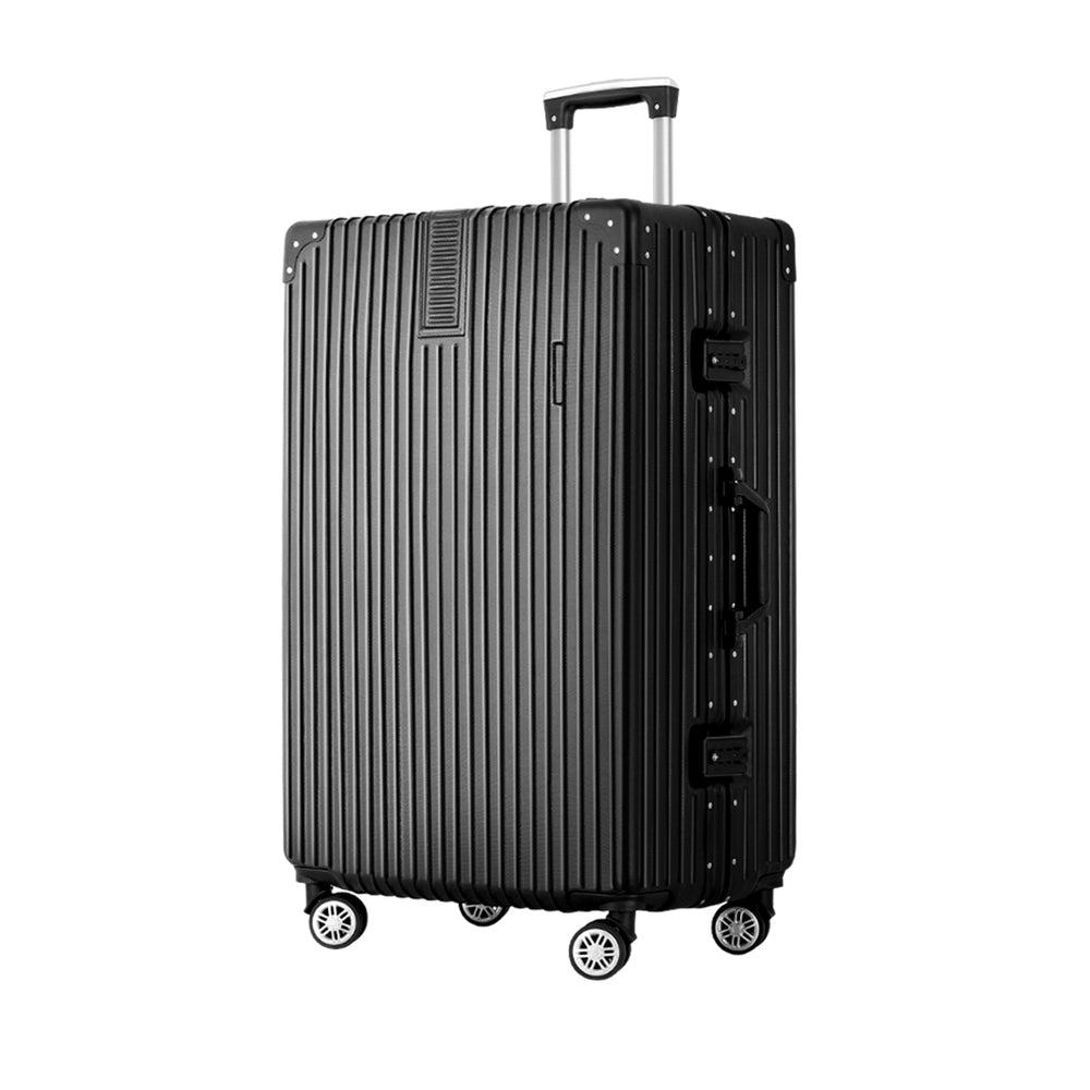 28" Luggage with TSA Lock Stainless Steel Wrapped Corners Hard Shell Travel Suitcase Luggage Case - Black